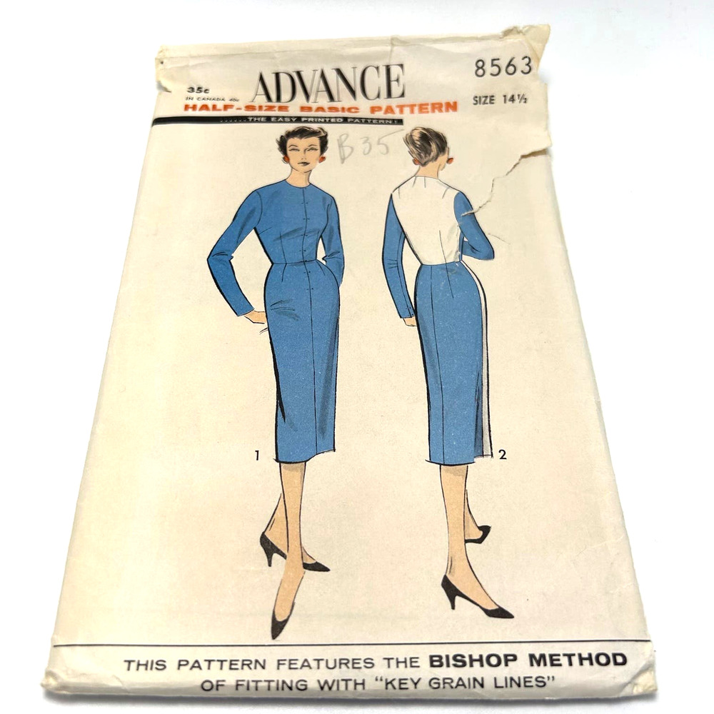 Advance Vintage 1950's Pattern #8563 Half Size Basic‎ Fitting Dress Size 14.5
